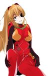  :d bangs bodysuit bracer breasts breasts_apart commentary_request evangelion:_3.0_you_can_(not)_redo eyepatch gloves grey_eyes hair_over_one_eye hand_on_leg hand_on_own_thigh head_tilt headgear highres kasyo knee_up large_breasts legs_together light_brown_hair long_hair looking_at_viewer neon_genesis_evangelion open_mouth pilot_suit plugsuit rebuild_of_evangelion shikinami_asuka_langley sitting sketch smile souryuu_asuka_langley tape turtleneck very_long_hair white_background 