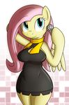  2012 anthro anthrofied blue_eyes breasts clothing cutie_mark dress equine feathered_wings feathers female fluttershy_(mlp) friendship_is_magic fur hair long_hair mammal microphone my_little_pony pegasus pink_hair scarf simple_background solo tg-0 wide_hips wings yellow_feathers yellow_fur 