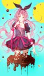  berii_(cad_berry) chocolate crossdressing dress green_eyes hair_ribbon hanabusa_kokoro highres i-chu long_hair male_focus otoko_no_ko pink_hair ribbon solo 