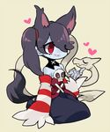  animal_ears bare_shoulders blue_skin detached_collar detached_sleeves hair_over_one_eye leviathan_(skullgirls) long_hair side_ponytail skull skullgirls squigly_(skullgirls) stitched_mouth striped striped_sleeves tail wolf_ears zombie 