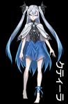  aqua_eyes aqua_hair black_background cthulhu_mythos cthylla_(cthulhu_mythos) hair_ornament long_hair lowres mazeran multicolored_hair pale_skin poncho ribbon skirt solo translated twintails 