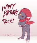  anthro breasts claws dakkpasserida fangs featureless_breasts featureless_crotch female holding_breast mammal nintendo nude pok&eacute;mon pose red_eyes smile solo video_games weavile 