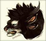  2016 ambiguous_gender banamaru charr feline green_eyes guild_wars horn mammal multi_ear portrait solo video_games 