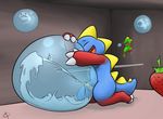  anthro balls bob_(bubble_bobble) bub bubble_bobble cum doublepopsicle dragon erection excessive_cum eyes_closed food fruit ghost hi_res male messy monster open_mouth orgasm penis scalie spirit strawberry video_games 