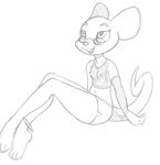  akunim anklet bald bottom_heavy breasts buckteeth clothing eyewear female fishnet glasses glowstick jewelry mammal mouse nipples olga_hulhova rodent shorts sketch slim small_breasts smile solo teeth thick_tail 