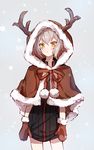  :t animal_hood antlers berii_(cad_berry) blush grey_hair highres hood i-chu male_focus mittens reindeer_hood snow solo yamanobe_mio yellow_eyes 