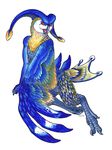  2016 ambiguous_gender anthro anthrofied avian beak bird_wyvern black_eyes blue_claws blue_feathers blue_scales capcom claws english_text feathered_wings feathers iggi malfestio monster_hunter open_mouth red_sclera scales signature simple_background slit_pupils text toe_claws tongue video_games white_background wings yellow_feathers 