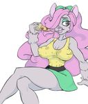  big_breasts big_lips breasts buckteeth female food hair humanoid kythos lips mammal monster_high mouscedes_king pink_eyes pink_hair pizza rodent solo teeth 