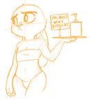  alec8ter anthro bikini butthurt clothing disney ears_down flat_chested frown judy_hopps lube ointment servant sign sketch solo swimsuit tray zootopia 