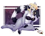  anthro blonde_hair bra breasts clothed clothing female hair half-closed_eyes lemur mammal mirror navel pandora_(artist) panties primate simple_background sitting slightly_chubby smile solo striped_tail stripes underwear 