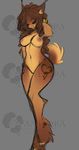  anthro areola breasts eyes_closed featureless_crotch feline female grey_background mammal navel nipples nude pandora_(artist) simple_background solo standing 