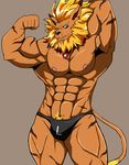  2016 abs anthro armpits barazoku bearlovestiger13 bulge clothing confidence digimon feline flexing half_naked kemo kemobuilderfestival leomon lion male mammal muscular nipples nude pec pose show solo sweat thong underwear undressing wet 