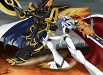  alphamon_ouryouken armor bandai battle cape digimon fight full_armor helmet ky?kyoku_senjin_oury?ken kyå«kyoku_senjin_ouryå«ken male_focus monster no_humans omegamon royal_knights sword weapon wings 