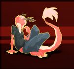  2016 anthro clothing dragon eastern_dragon hair horn male red_skin roksim scalie simple_background solo styx_y._renegade whiskers white_hair 