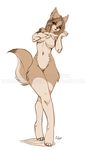  anthro breasts canine ear_piercing featureless_breasts featureless_crotch female half-closed_eyes mammal navel nude pandora_(artist) piercing simple_background solo standing white_background 
