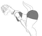  anthro bent_over black_and_white breasts dragon ever_oasis female half-closed_eyes lizard midriff monochrome reptile scalie smile solo unknown_artist 