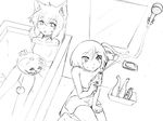  animal_ears bathing bathroom bathtub camel_(dansen) jack-o&#039;-lantern jack-o'-lantern kyu_(dgallon) milia milia_wars monochrome multiple_girls partially_submerged sachiho towel water water_gun wet 