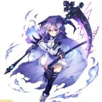  1girl blue_fire chains cloak compile_heart d-pad d-pad_hair_ornament electricity fire flame fusion gauntlets gloves hair_ornament hiro_(spectral_force) hirotune hood idea_factory katana mega_miracle_force neptune_(choujigen_game_neptune) neptune_(series) official_art purple_hair red_eyes shoes skirt skull smile sneakers spectral_(series) spectral_force sword thighhighs weapon zettai_ryouiki 