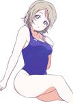  bare_shoulders blue_eyes blush breasts brown_hair competition_swimsuit highres icehotmilktea looking_at_viewer love_live! love_live!_sunshine!! medium_breasts one-piece_swimsuit short_hair solo swimsuit watanabe_you 