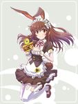  apron brown_hair bunny_ears camera high_heels iesupa long_hair maid maid_headdress rwby short_hair thighhighs velvet_scarlatina 