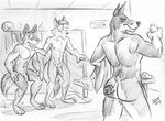  balls butt canine cooner doberman dog flaccid male mammal muscular nude penis pointy_ears shower sketch towel wolf 