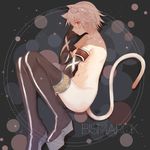 abs animal_ears bismarck_(zhan_jian_shao_nyu) blush breasts cat_ears cat_tail character_name elbow_gloves gloves highres kesike lying medium_breasts navel nipples nude on_side red_eyes ribs short_hair solo tail thighhighs zhan_jian_shao_nyu 