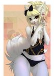 anthro breasts canine clothed clothing distracting_watermark ear_piercing female half-closed_eyes hi_res looking_at_viewer mammal pandora_(artist) piercing simple_background smile solo watermark 