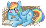  blue_feathers book cepto_(artist) cutie_mark equine feathered_wings feathers female feral friendship_is_magic fur hair horse mammal multicolored_hair my_little_pony pegasus pony rainbow_dash_(mlp) rainbow_hair reading solo wings 