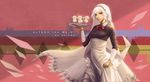  altera_(fate) alternate_costume apron artist_name character_name cup dark_duck dark_skin engrish enmaided fate/grand_order fate_(series) food highres ice_cream maid ranguage red_eyes short_hair solo tray veil white_hair 