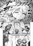  &gt;_&lt; 4girls 4koma akatsuki_(kantai_collection) closed_eyes comic commentary_request eyebrows eyebrows_visible_through_hair eyepatch fingerless_gloves gloves greyscale hair_over_one_eye ikazuchi_(kantai_collection) inazuma_(kantai_collection) kantai_collection kouba long_hair monochrome multiple_girls necktie open_mouth school_uniform serafuku shinkaisei-kan short_hair sweat tenryuu_(kantai_collection) translation_request wo-class_aircraft_carrier 