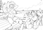  2016 anthro armpits beach beverage big_breasts bikini bikini_bottom breasts bucky_o&#039;hare cat chest_tuft claws clothed clothing crossover drinking duo eyes_closed eyewear feline female food fur hair hands_behind_head hat holding_object jenny_(bucky_o&#039;hare) kneeling kung_fu_panda long_hair mammal master_tigress navel nipples outside reclining sailboat seaside smile striped_fur stripes sunglasses swimsuit tiger topless towel tuft yawg 