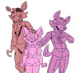  animatronic blush canine five_nights_at_freddy&#039;s five_nights_at_freddy&#039;s_2 foxy_(fnaf) funtime_foxy_(fnaf) group machine mammal mangle_(fnaf) robot simple_background unnecessaryfansmut video_games 