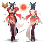  ahri alternate_costume animal_ears anklet artist_name ass bare_back bare_shoulders barefoot black_hair braid breasts citemer cleavage detached_sleeves dress energy_ball facial_mark fingernails flower fox_ears fox_tail hair_ornament jewelry large_breasts league_of_legends long_fingernails long_hair multiple_views necklace petals red_eyes sharp_fingernails short_dress side_braid tail thighhighs tiptoes toeless_legwear toes turnaround very_long_fingernails very_long_hair whisker_markings 