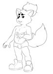  anthro black_and_white briefs bulge canine clothed clothing digital_drawing_(artwork) digital_media_(artwork) eroborus fox kitsune_(ero) line_art looking_at_viewer male mammal monochrome sneakers solo standing talking_to_0viewer topless underwear 