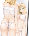  1girl ass blonde_hair breasts butt_crack commentary erect_nipples green_eyes hinata_shinsaki large_breasts long_hair mirror original panties reflection solo standing underwear underwear_only white_panties 