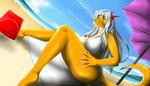  anthro beach big_breasts bikini breasts butt clothing dragon female half-closed_eyes harnny looking_at_viewer outside seaside sitting solo swimsuit 