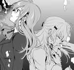  collared_shirt greyscale hair_ornament hand_on_own_chest jacket kantai_collection long_hair monochrome nagomi_(mokatitk) neckerchief shirt suzuya_(kantai_collection) underwater 