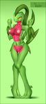  2016 abstract_background anthro anthrofied areola big_breasts breasts digital_media_(artwork) english_text female green_background grovyle hi_res leaves navel nintendo nipples nude pok&eacute;mon pok&eacute;morph pussy reptile scalie signature simple_background solo standing text video_games voider_(artist) yellow_eyes 
