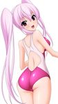  absurdres ass competition_swimsuit from_behind highres long_hair looking_at_viewer looking_back one-piece_swimsuit original pink_hair pink_swimsuit purple_eyes solo sugimura_tomokazu swimsuit twintails 