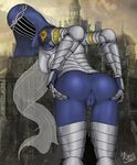  anus armor blue_skin breasts butt castle dancer_of_the_boreal_valley dark_souls dark_souls_3 female gray-skull humanoid looking_back presenting presenting_hindquarters pussy solo veil video_games 