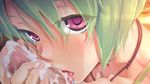  bishoujo_mangekyou censored collarbone cum cum_in_mouth cum_on_tongue ejaculation fellatio game_cg green_hair hanazato_megumi handjob happoubi_jin jewelry licking lips looking_at_viewer mosaic_censoring necklace non-web_source oral out_of_frame penis penis_grab purple_eyes short_hair solo_focus spaghetti_strap sweat tongue 