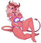  big_breasts breasts colored_sclera female futuristic_clothing hair horn humanoid navel pink_hair pointed_tail pointy_ears purple_eyes simple_background slugbox solo succubus white_background 