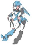  1girl arcee autobot blue_eyes glowing glowing_eyes ground_vehicle high_heels highres lifting_person luckyb machinery mecha motor_vehicle motorcycle open_mouth smile transformers transformers_prime 
