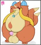  2_tails animal_genitalia balls belly big_balls big_belly fangs feral fin floatzel fur huge_balls male mammal multi_tail mustelid nintendo orange_fur overweight partially_sheathed pedometer penis penis_tip pfh pok&eacute;mon pok&eacute;mon_(species) red_eyes sheath smile solo thick_thighs video_games 