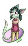  2016 alpha_channel anthro cat clothed clothing dreamkeepers eyewear feline female fur glasses green_fur green_hair hair lilith_calah mammal mancoin purple_eyes simple_background solo transparent_background 