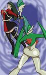  clothing female gallade general-sci goo green_hair hair human living_suit mammal nintendo pok&eacute;mon red_eyes rubber rubber_suit sabrina_(pok&eacute;mon) symbiote transformation video_games 