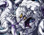  5_fingers ambiguous_gender blood canine claws demon duo feral fight fox fur furred_monster hakumen_no_mono mammal monster multi_tail muscular red_eyes simple_background snout teeth ushio_and_tora white_background white_fur 