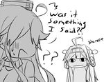  &lt;o&gt;_&lt;o&gt; ?? ahoge chibi clueless english greyscale iowa_(kantai_collection) jealous jitome kantai_collection kongou_(kantai_collection) kvlen long_hair monochrome multiple_girls no_nose sweat 