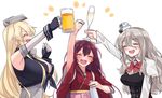  :d ^_^ alcohol beer beer_mug blush bottle breasts closed_eyes cup drinking_glass drunk furo_(harirate) gloves hair_between_eyes hat holding holding_cup iowa_(kantai_collection) japanese_clothes kamikaze_(kantai_collection) kantai_collection kimono large_breasts long_hair mini_hat multiple_girls open_mouth pola_(kantai_collection) sakazuki sake_bottle smile wine_glass 