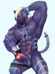  anthro balls erection feline iceman1984 male mammal muscular onmyou_taisenki panther penis rangetsu solo 